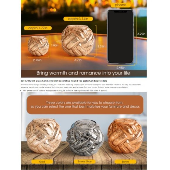 Set of 2 - Vintage Gold Finish Twisted Glass Votive Candle Holders (2 sizes) - Picture 2 of 10